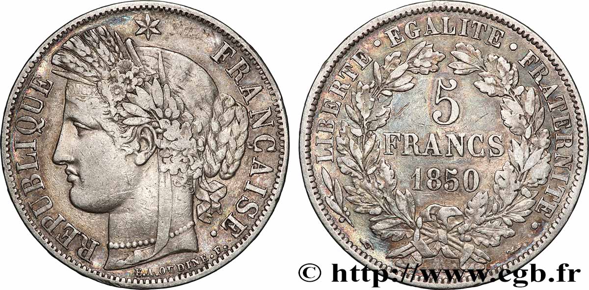 5 francs Cérès, IIe République 1850 Paris F.327/4 VF 
