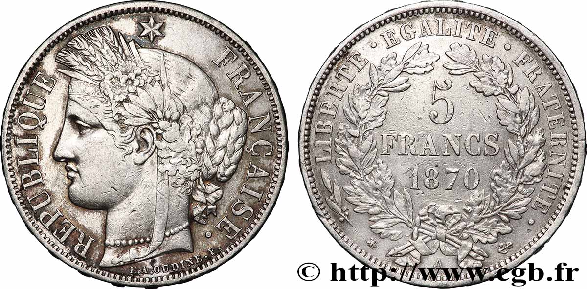 5 francs Cérès, avec légende 1870 Paris F.333/1 VF 