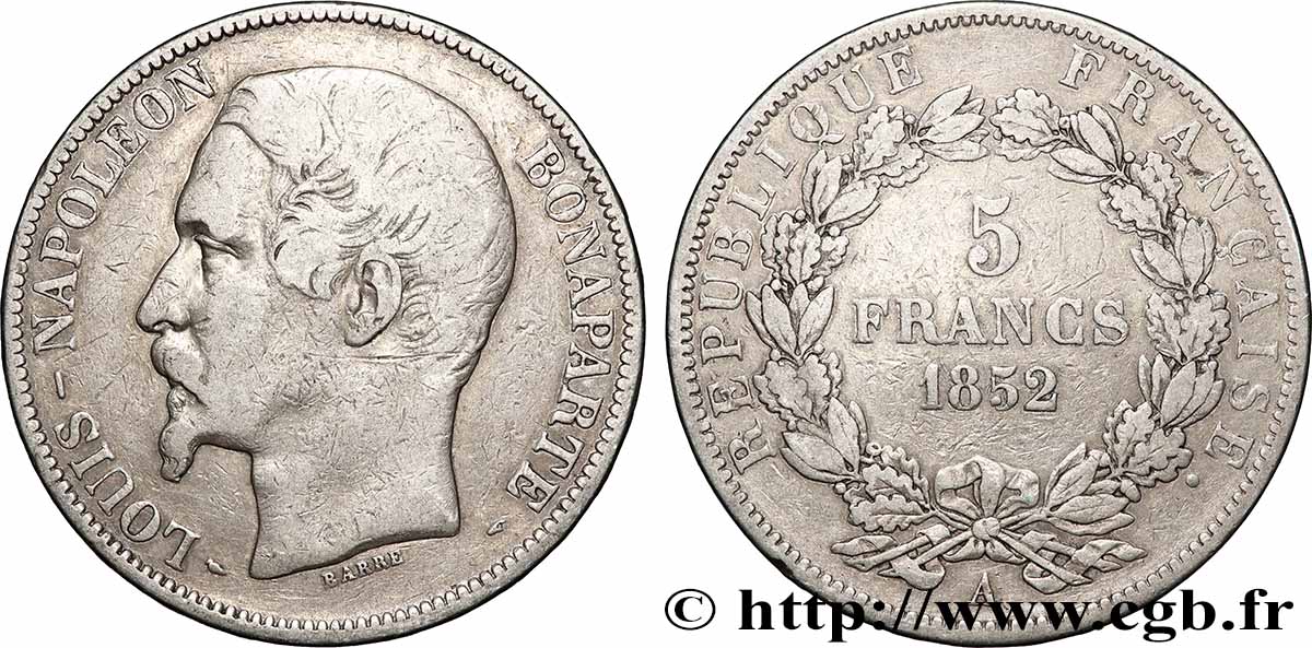 5 francs Louis-Napoléon, 1er type 1852 Paris F.329/1 MB 