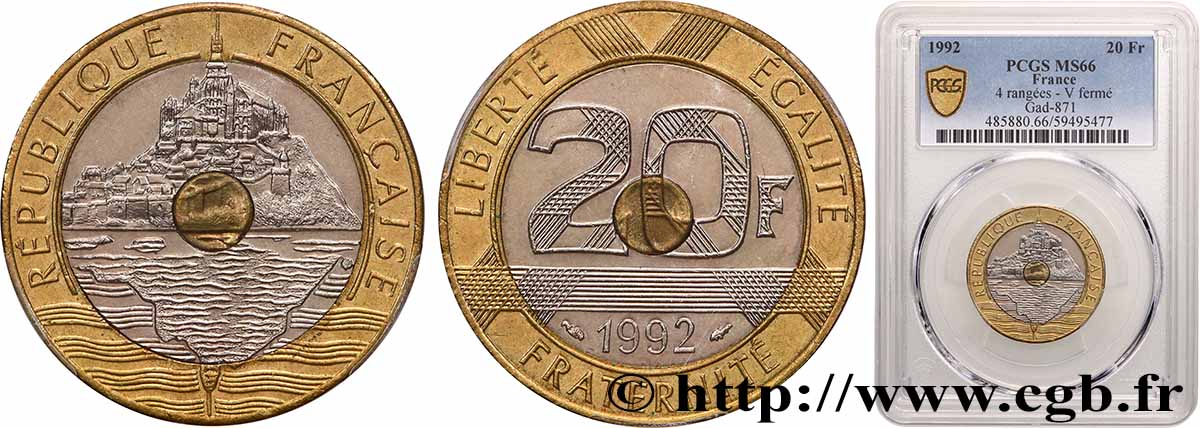 20 francs Mont Saint-Michel 1992 Pessac F.403/4 MS66 PCGS