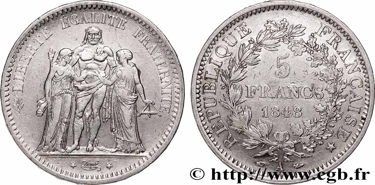 5 francs Hercule, IIe République 1848 Paris F.326/1 VF 