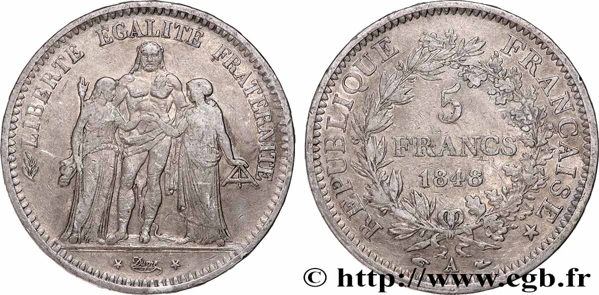 5 francs Hercule, IIe République 1848 Paris F.326/1 TB 