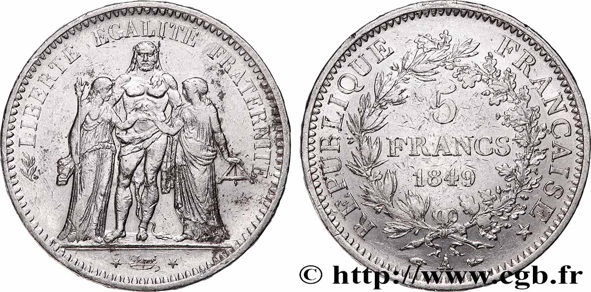 5 francs Hercule, IIe République 1849 Paris F.326/5 TB+ 