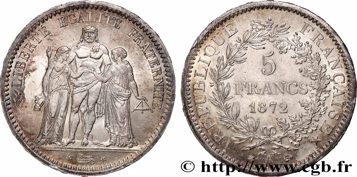 5 francs Hercule 1872 Paris F.334/6 TTB 
