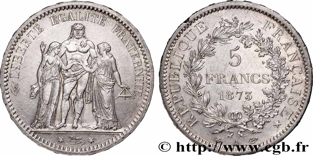 5 francs Hercule 1873 Paris F.334/9 TTB+ 
