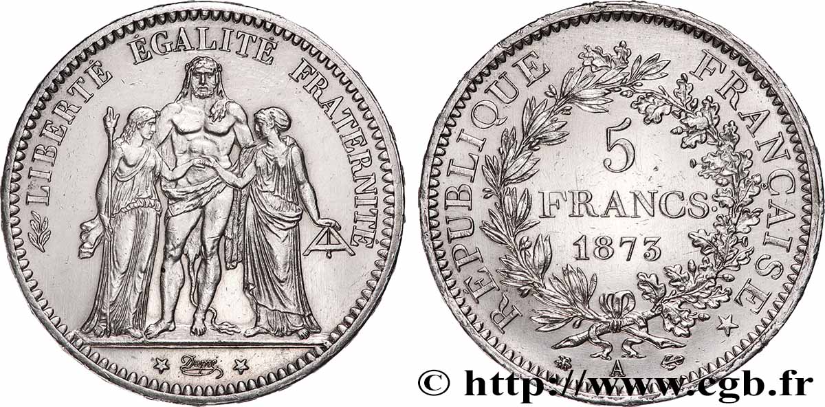 5 francs Hercule 1873 Paris F.334/9 TTB+ 