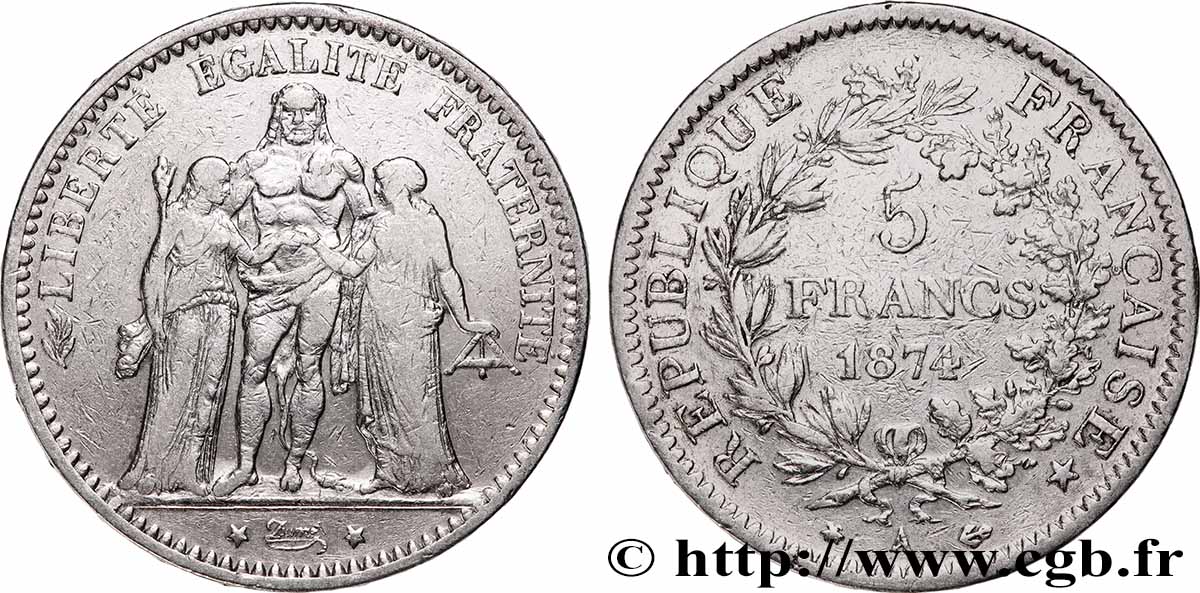 5 francs Hercule 1874 Paris F.334/12 VF 
