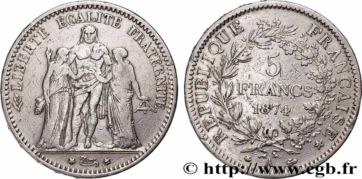 5 francs Hercule 1874 Paris F.334/12 TB 