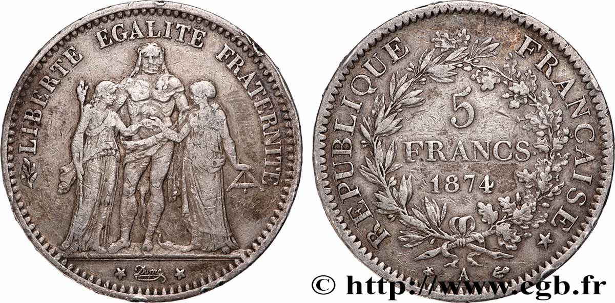 5 francs Hercule 1874 Paris F.334/12 VF 