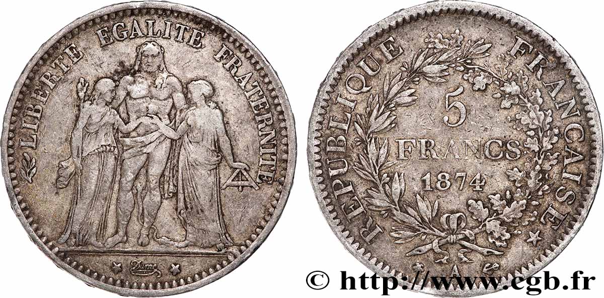5 francs Hercule 1874 Paris F.334/12 VF 
