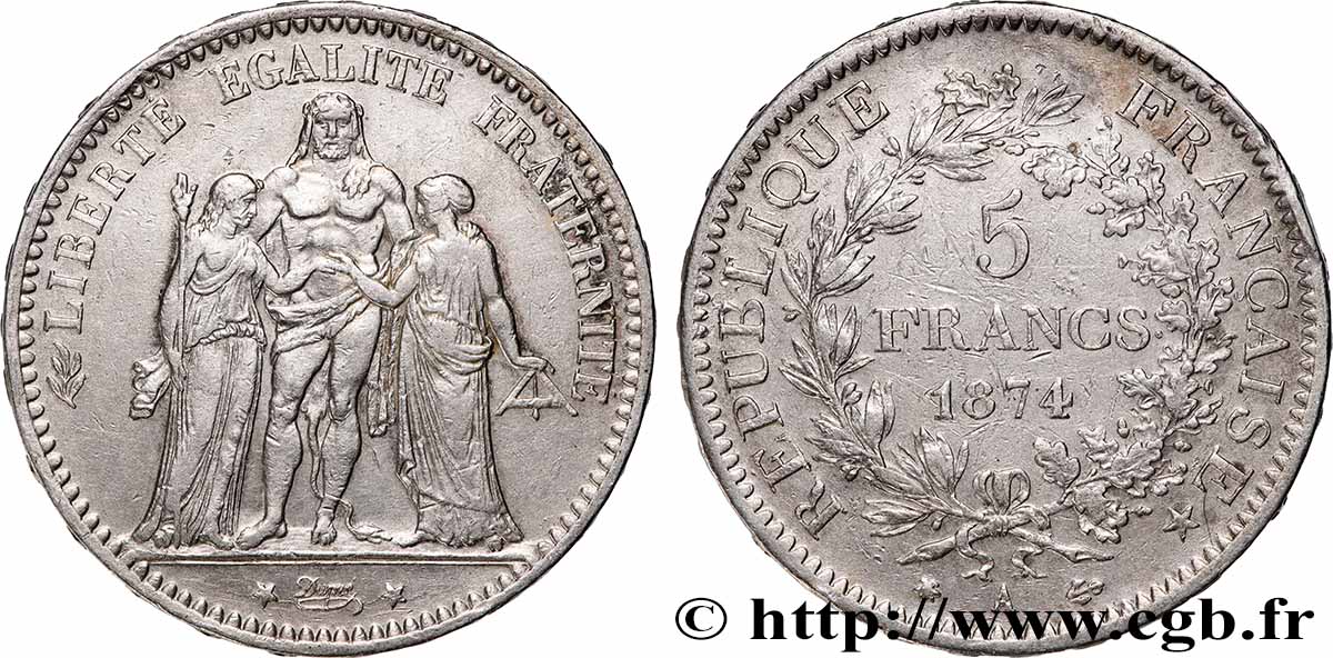 5 francs Hercule 1874 Paris F.334/12 TB+ 