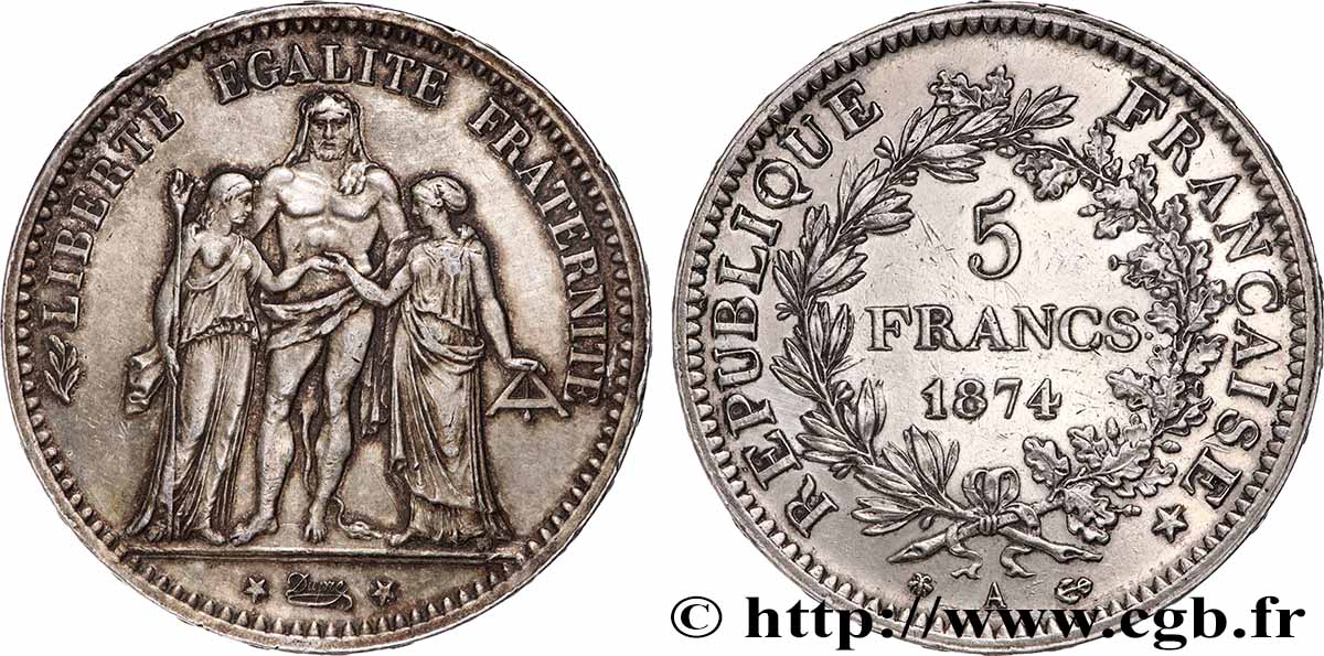 5 francs Hercule 1874 Paris F.334/12 TTB 