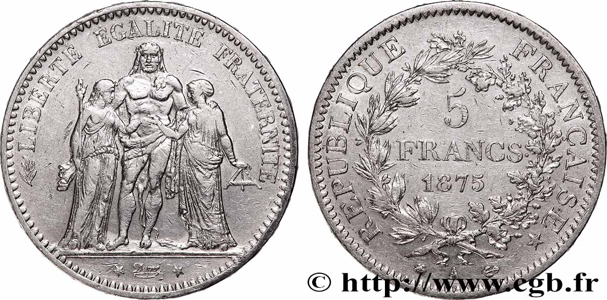 5 francs Hercule 1875 Paris F.334/14 VF 