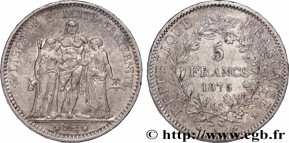 5 francs Hercule 1875 Paris F.334/14 TB+ 