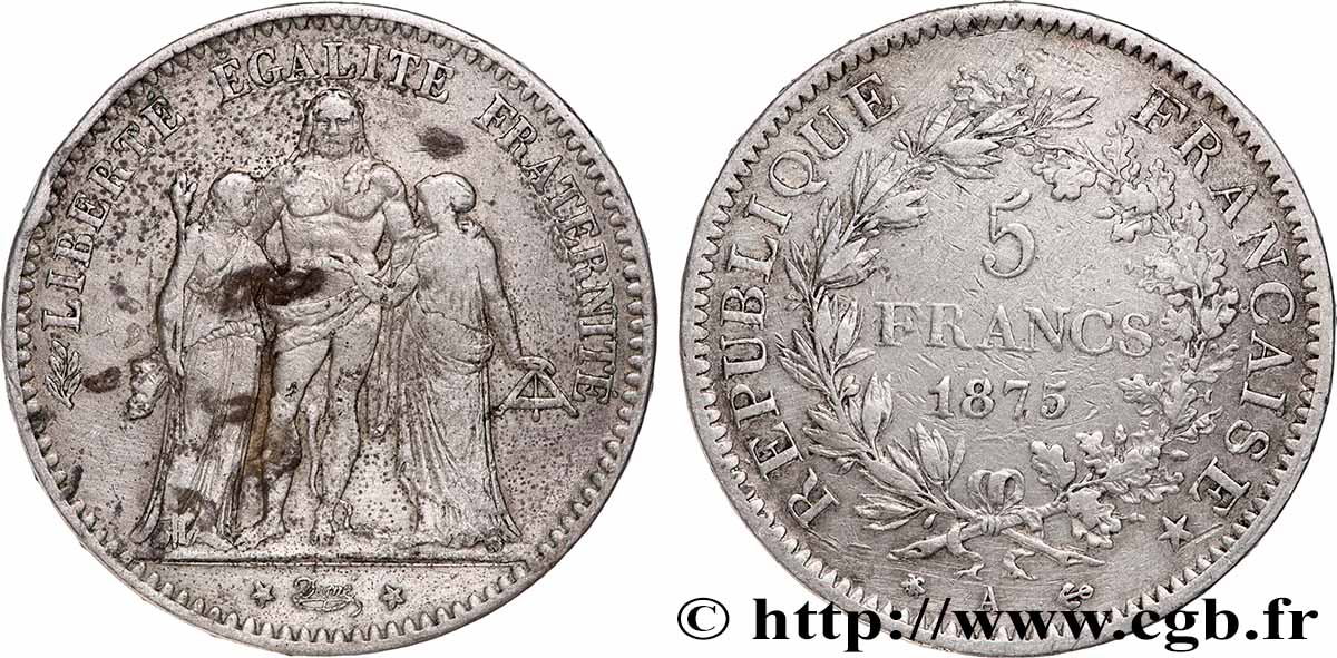5 francs Hercule 1875 Paris F.334/14 VF 