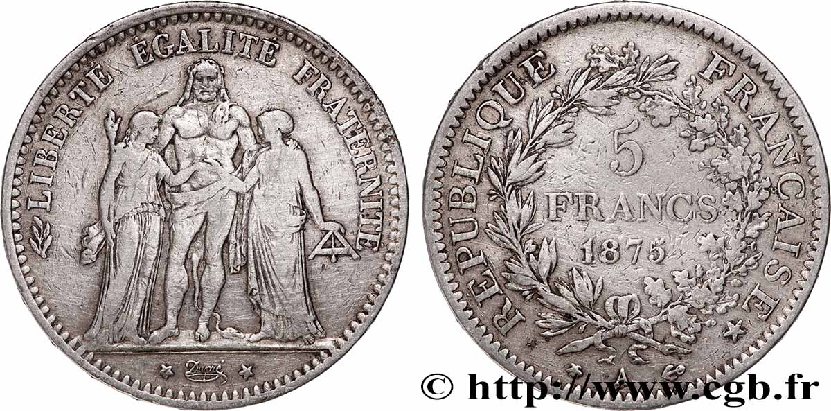 5 francs Hercule 1875 Paris F.334/14 VF 