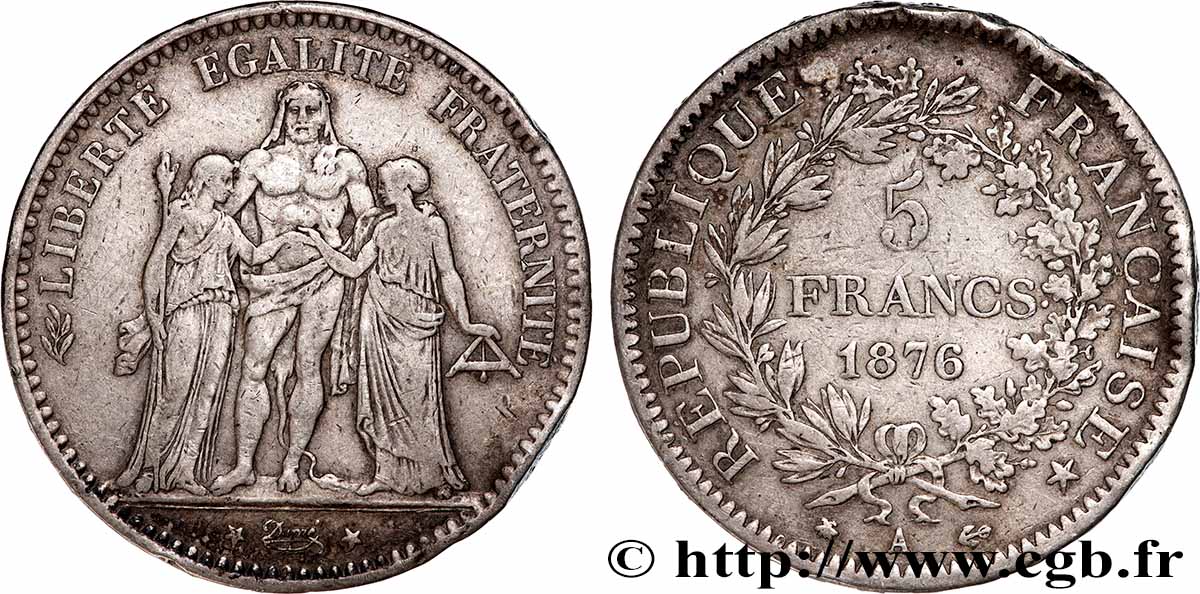 5 francs Hercule 1876 Paris F.334/17 TB 