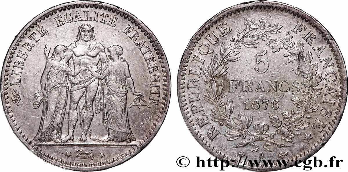 5 francs Hercule 1876 Paris F.334/17 TB+ 