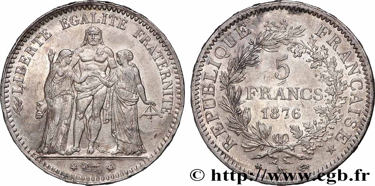 5 francs Hercule 1876 Paris F.334/17 TTB 