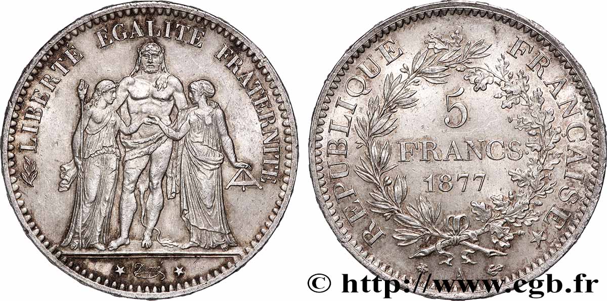 5 francs Hercule 1877 Paris F.334/19 TTB 