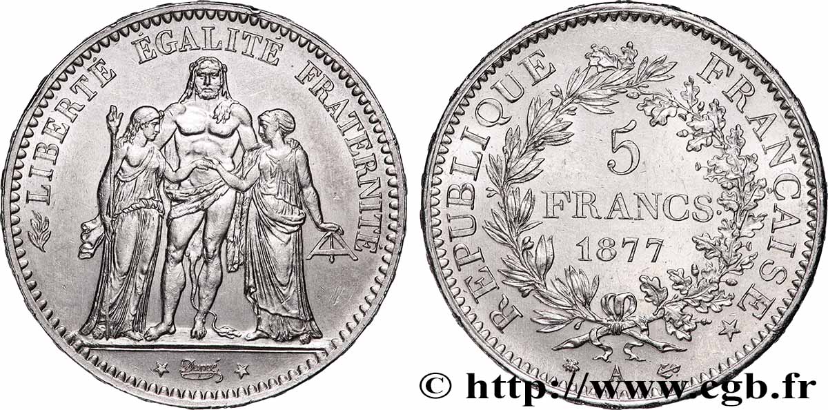 5 francs Hercule 1877 Paris F.334/19 XF 