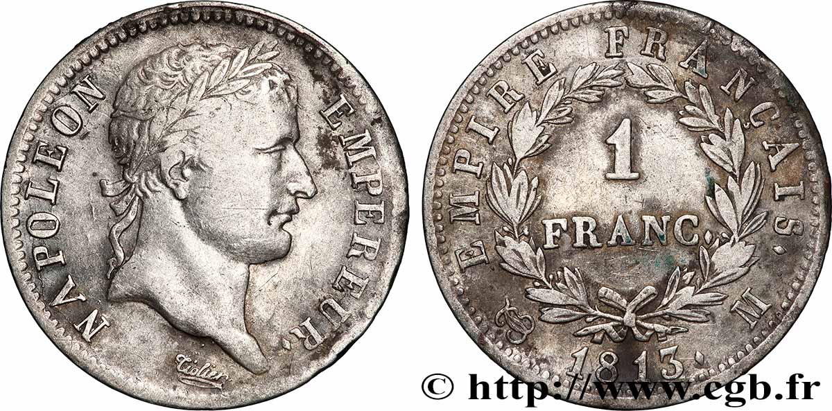 1 franc Napoléon Ier tête laurée, Empire français 1813 Toulouse F.205/66 VF 