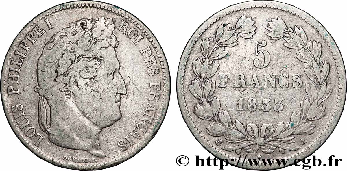 5 francs IIe type Domard 1833 Paris F.324/14 TB 