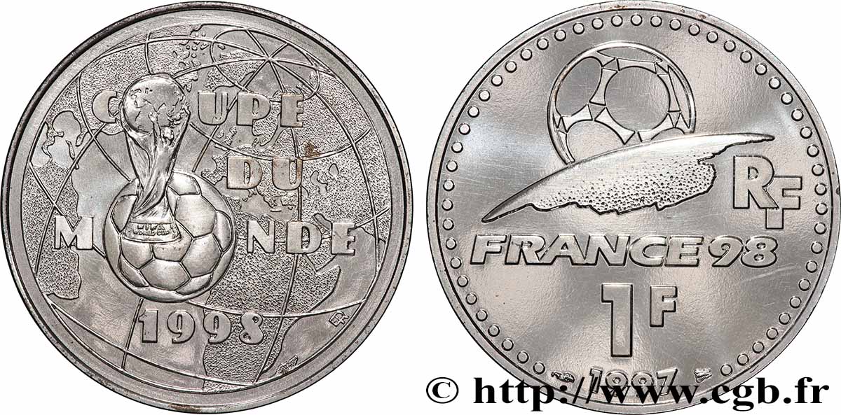 Brillant Universel 1 franc Coupe du Monde de Football 1998 1997 Paris F.1003 1 MS 