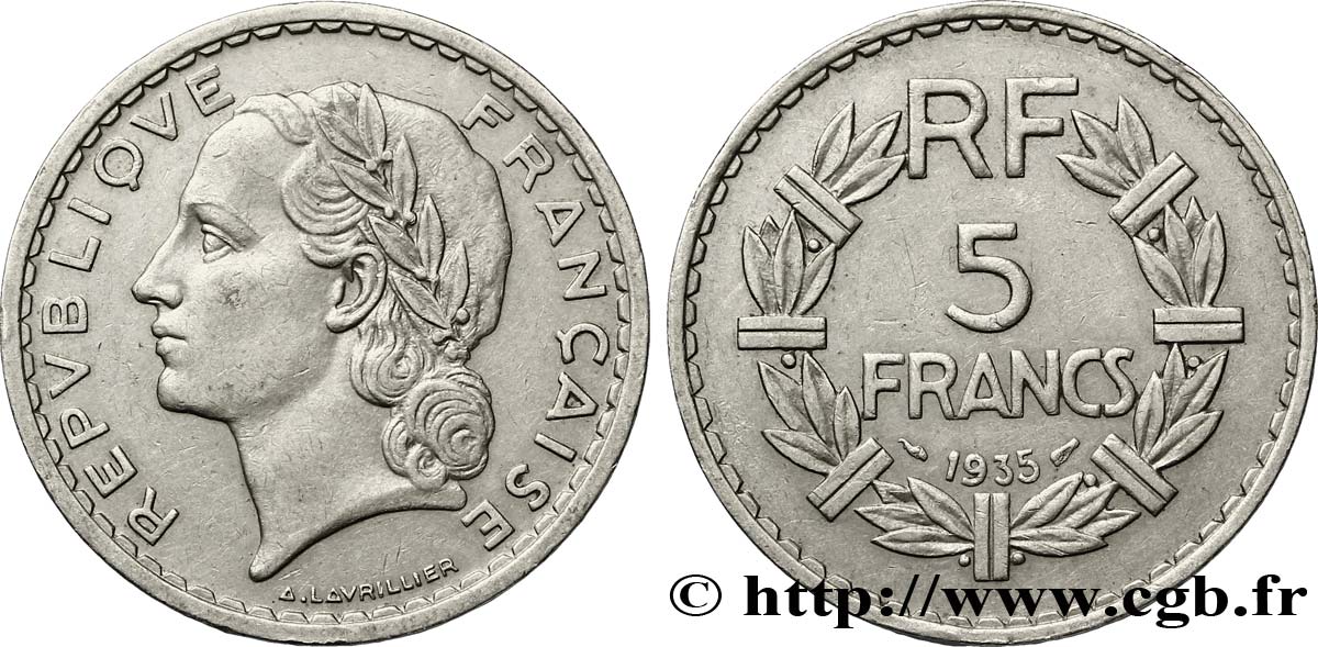 5 francs Lavrillier, nickel 1935  F.336/4 XF45 