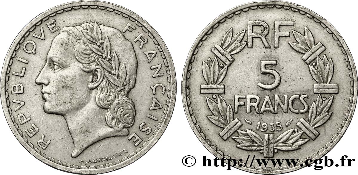 5 francs Lavrillier, nickel 1935  F.336/4 MB35 