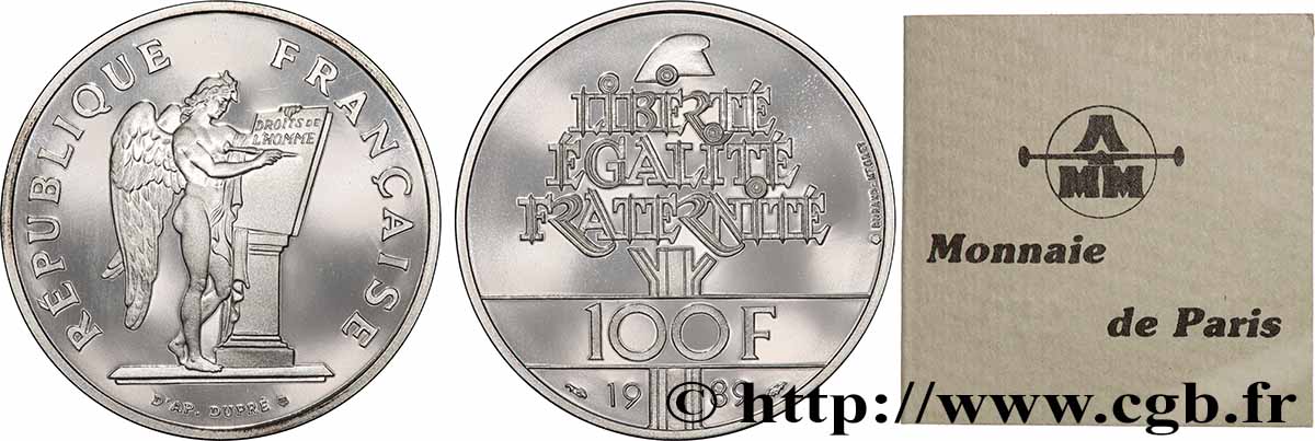 Belle Épreuve 100 francs Droits de l&nbsp;Homme 1989 Paris F.457/2 var. MS 