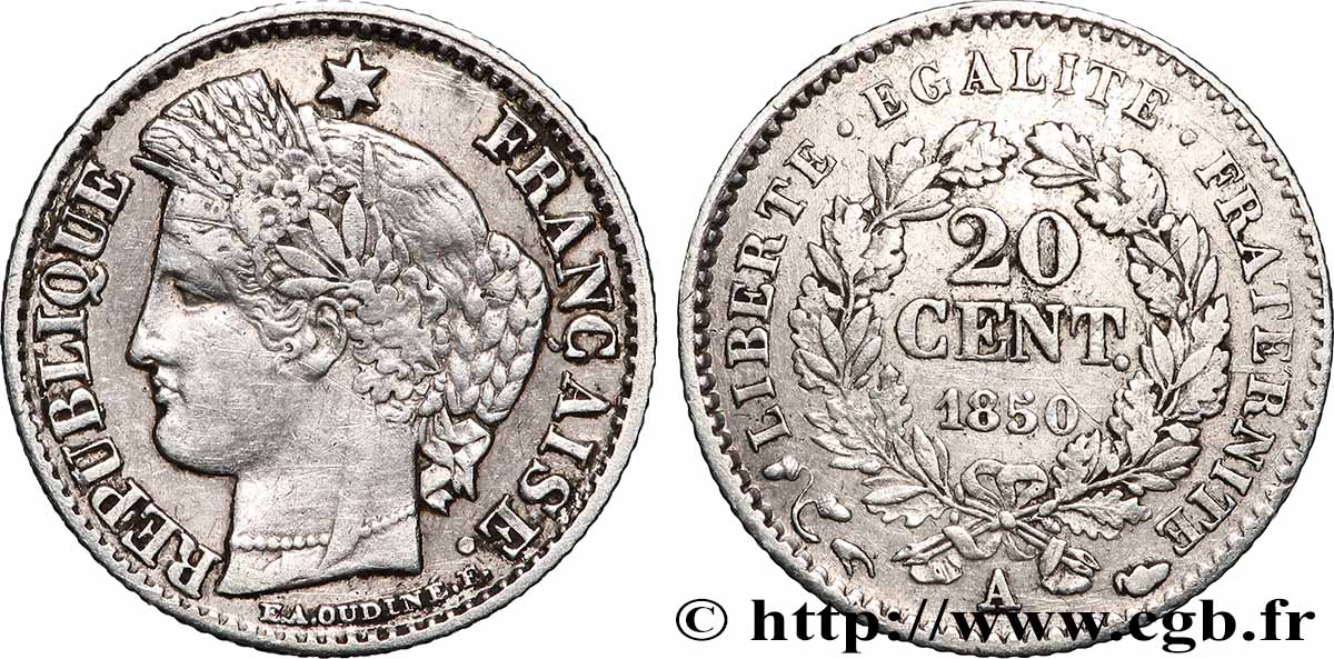 20 centimes Cérès, IIe République 1850 Paris F.146/3 TTB 
