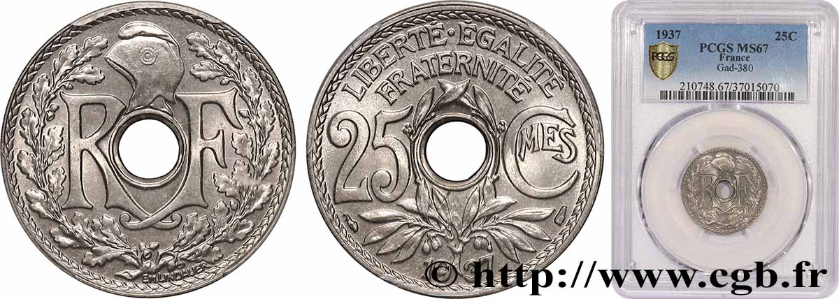 25 centimes Lindauer 1937  F.171/20 FDC67 PCGS