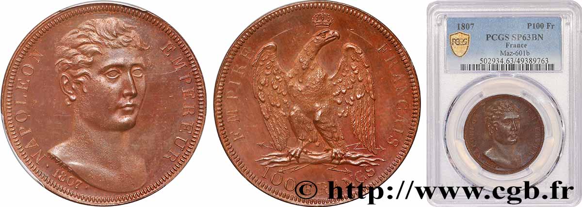 ESSAI de 100 francs par Vassallo 1807 Gênes T.T.1090 a4 SPL63 PCGS