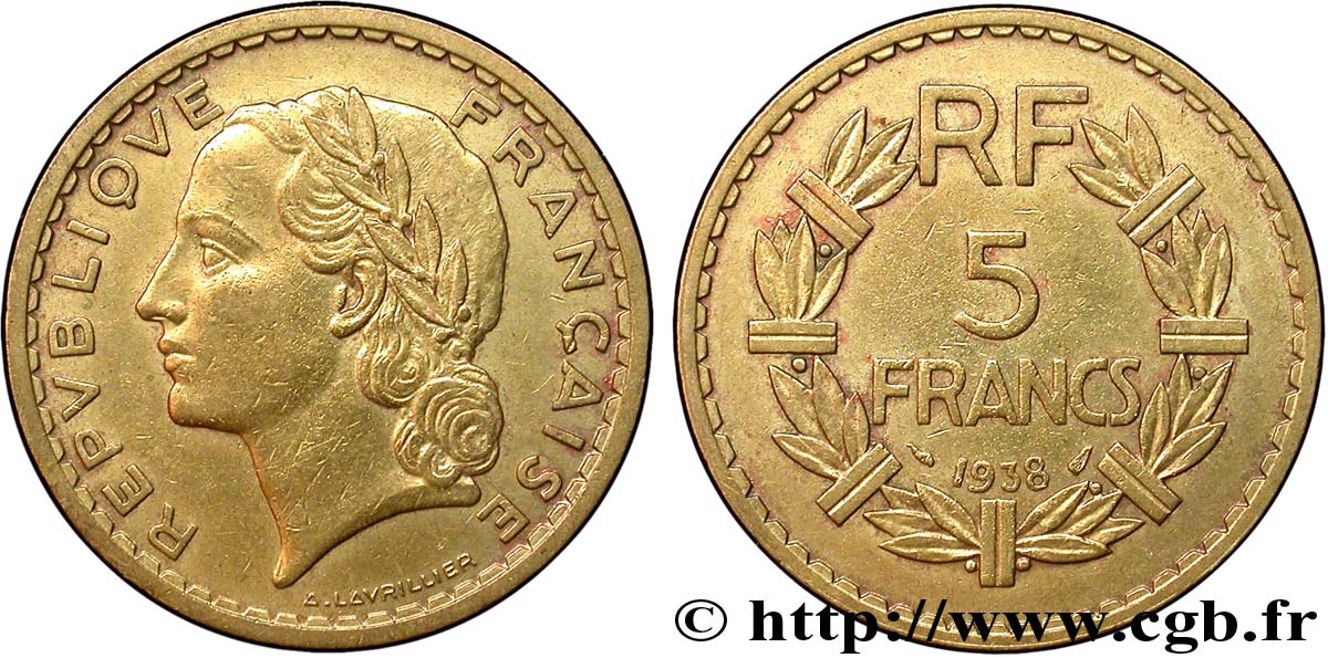 5 francs Lavrillier, bronze-aluminium 1938  F.337/1 SS50 