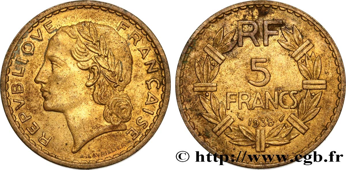 5 francs Lavrillier, bronze-aluminium 1938  F.337/1 BB48 