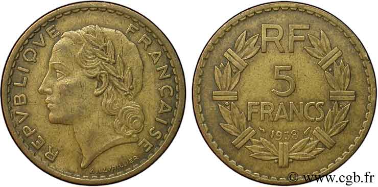 5 francs Lavrillier, bronze-aluminium 1938  F.337/1 TTB45 