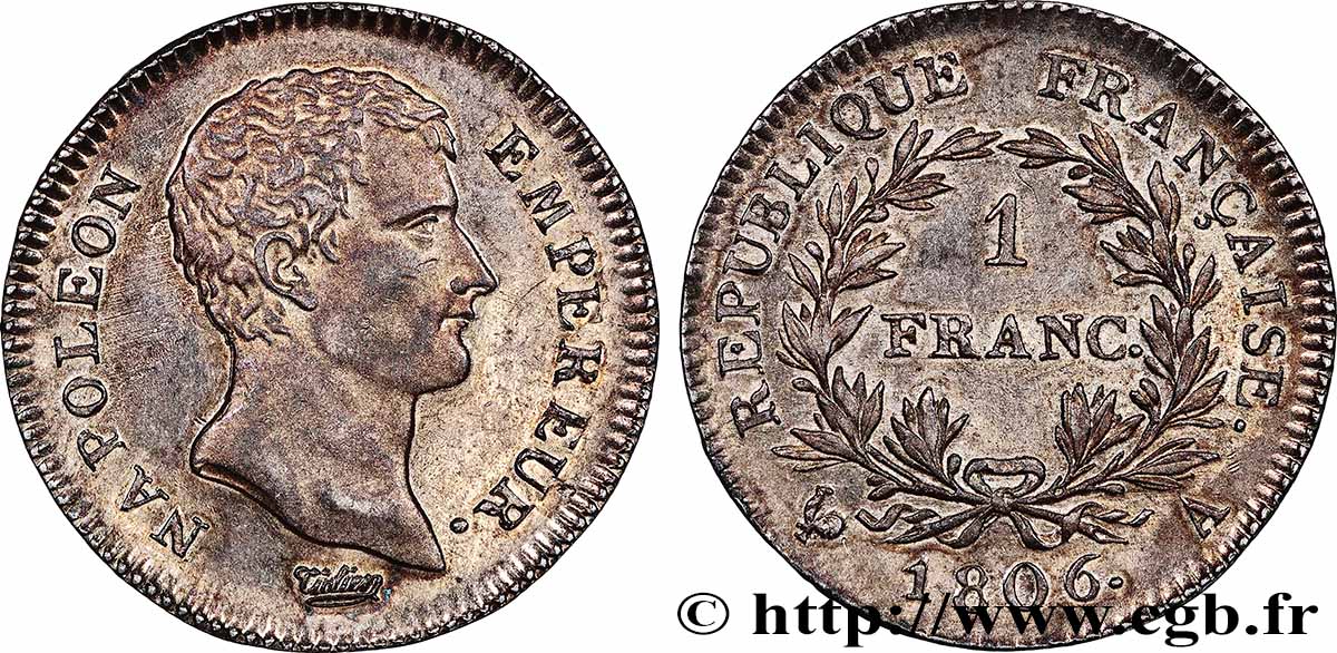 1 franc Napoléon Empereur, Calendrier grégorien 1806 Paris F.202/1 AU 