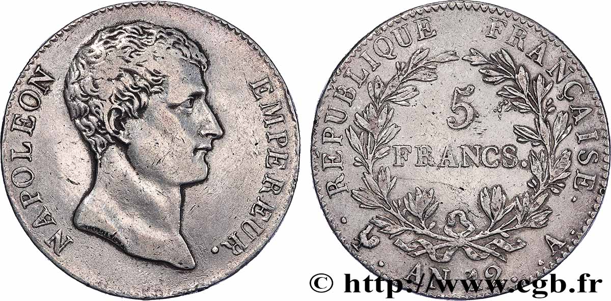 5 francs Napoléon Empereur, type intermédiaire 1804 Paris F.302/1 TB+ 