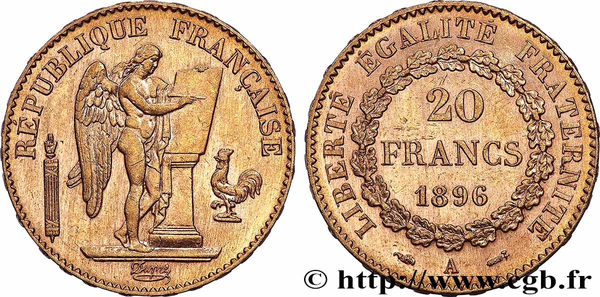 20 francs or Génie, Troisième République 1896 Paris F.533/20 SUP 