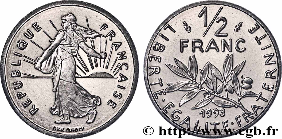 1/2 franc Semeuse, Belle Épreuve 1993 Pessac F.198/34 var. FDC 