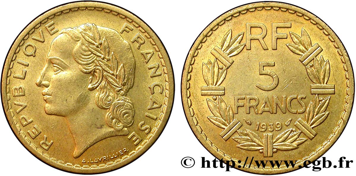 5 francs Lavrillier, bronze-aluminium 1939  F.337/3 EBC55 