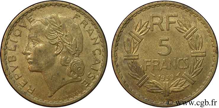 5 francs Lavrillier, bronze-aluminium 1939  F.337/3 SS40 