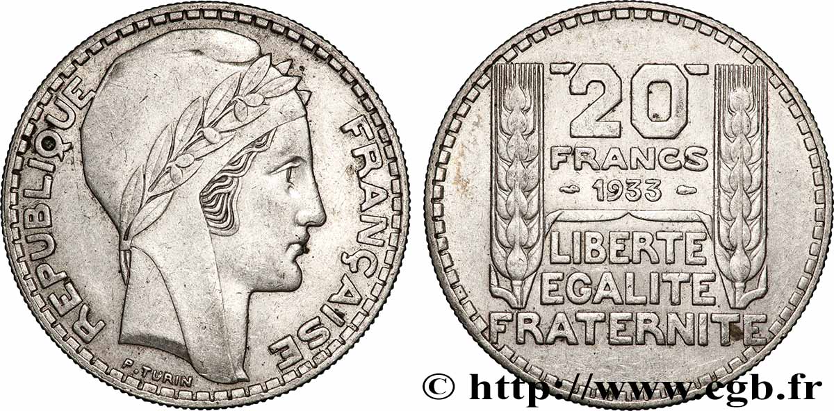 20 francs Turin, rameaux courts 1933  F.400/4 TTB+ 
