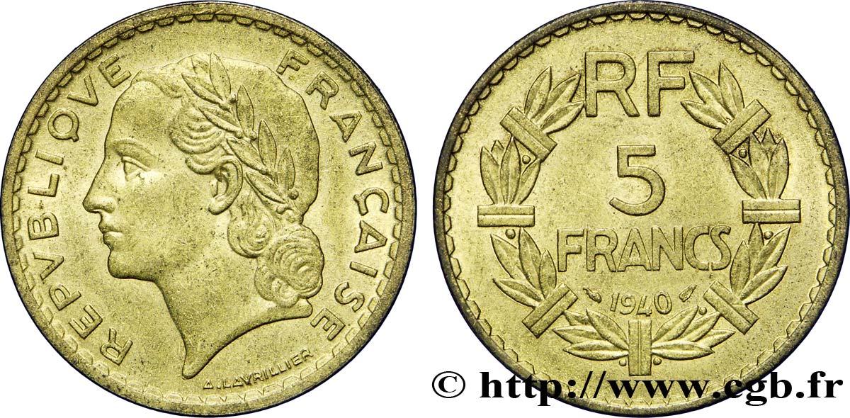 5 francs Lavrillier, bronze-aluminium 1940  F.337/4 SUP58 