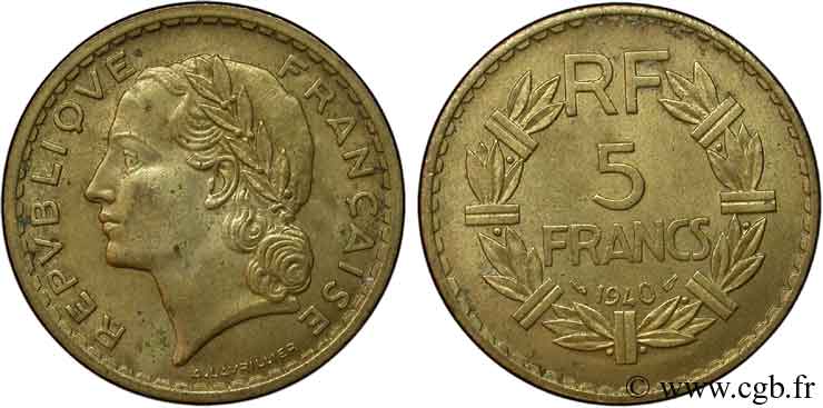 5 francs Lavrillier, bronze-aluminium 1940  F.337/4 MBC48 
