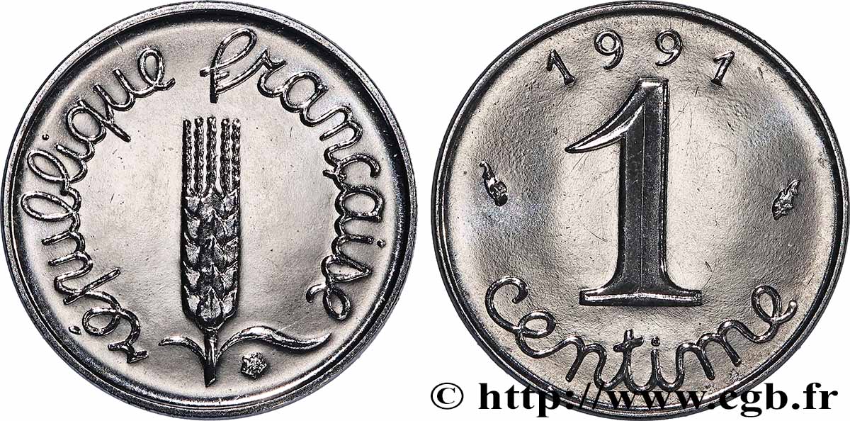 1 centime Épi, BU (Brillant Universel), frappe médaille 1991 Pessac F.106/49 MS 