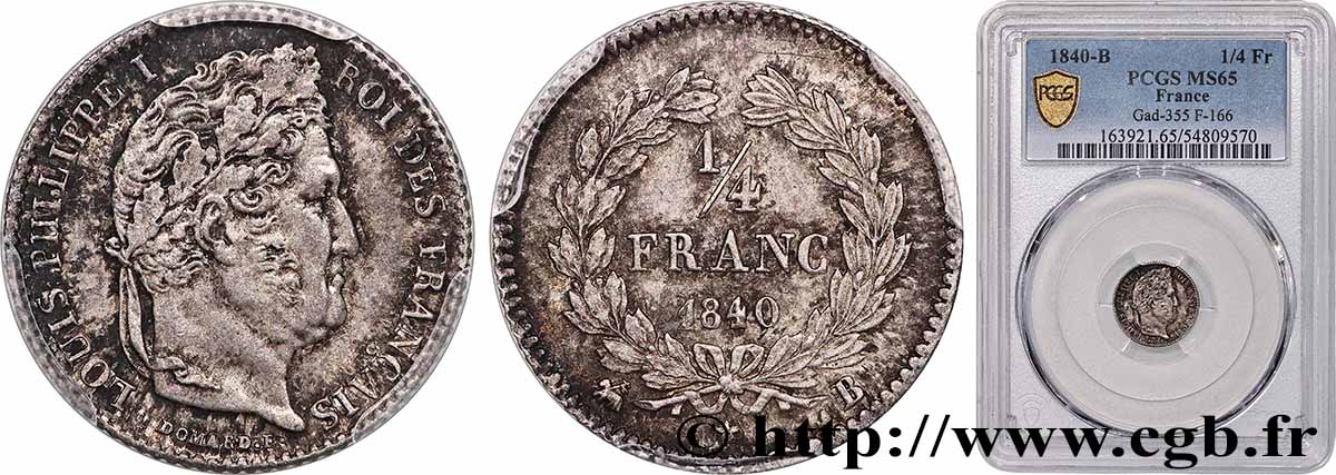 1/4 franc Louis-Philippe 1840 Rouen F.166/81 FDC65 PCGS