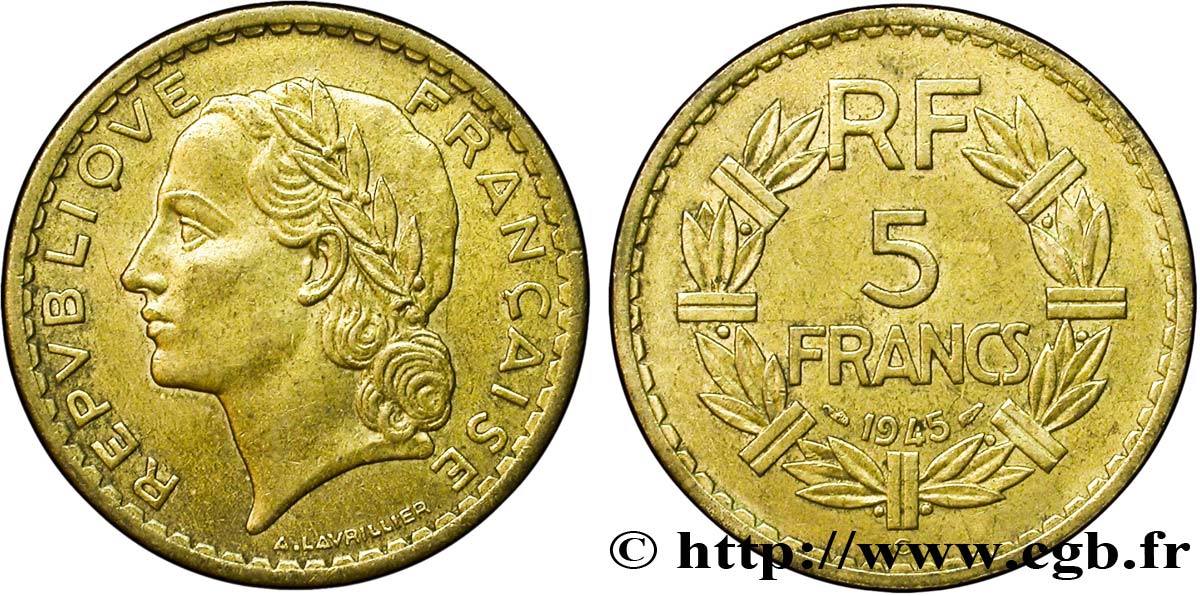 5 francs Lavrillier, bronze-aluminium 1945 Castelsarrasin F.337/6 MBC53 