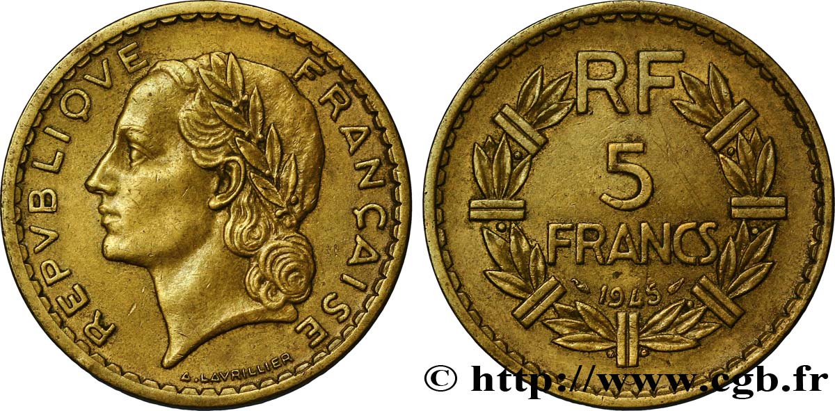5 francs Lavrillier, bronze-aluminium 1945 Castelsarrasin F.337/6 SS48 